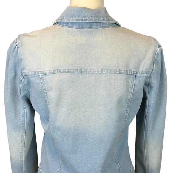 Baccini Jacket Women Petite Sz PS Light Blue Wash Cropped Ruched Shoulders Denim - Picture 6 of 12